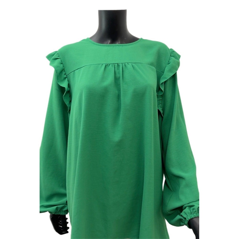 Chic Soul 2XL Green Ruffle Sleeve Blouse Long Sleeve Boho‎ Tunic Top